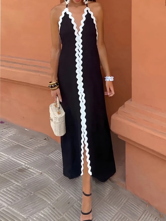Commense Dresses & Skirts - Commense Zig Zag Edge Halter Midi Dress Size M